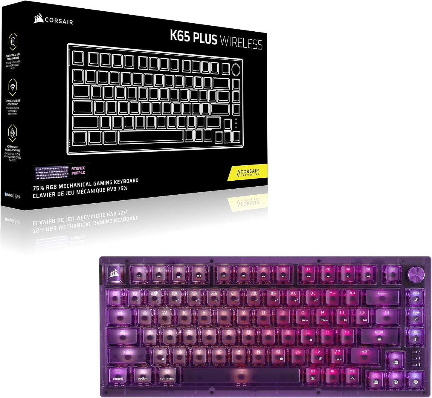 Corsair Teclado mecánico inalámbrico para juegos K65 Plus 75% RGB i...