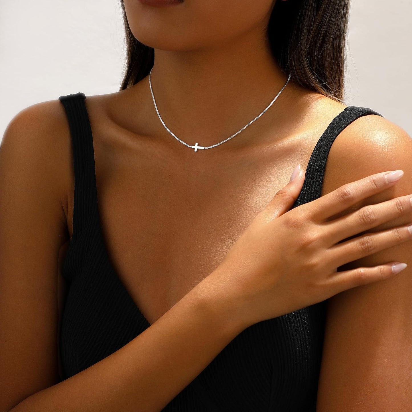 JIKASI Collar de cruz para mujer, chapado en oro o plata de 14 quil...