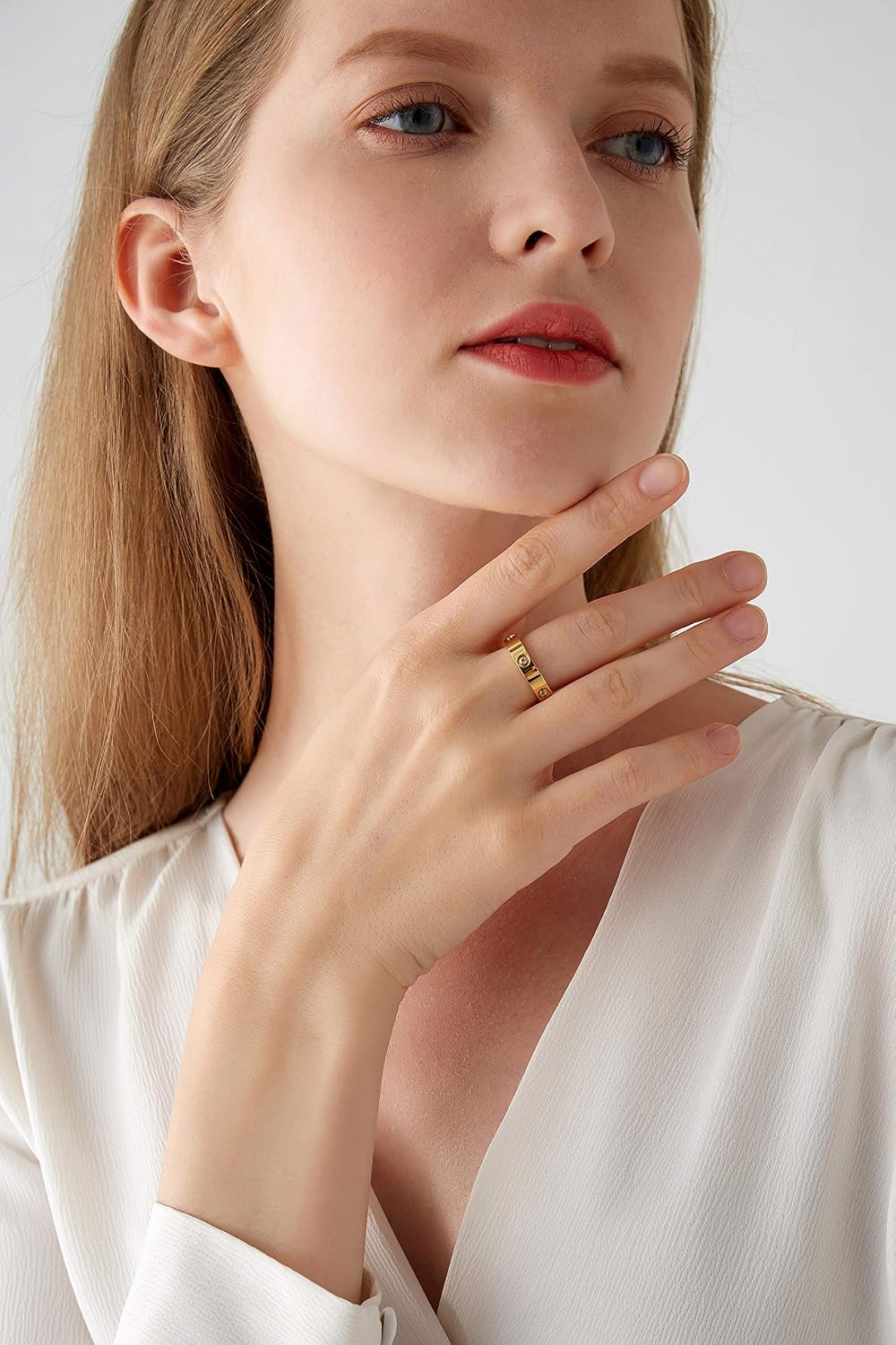 PDWZNBA Anillo de amistad de amor de acero inoxidable chapado en or...