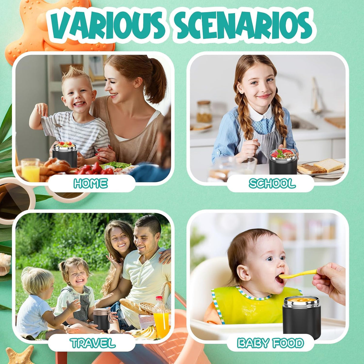 Termo para niños de comida caliente - 15.2oz con cuchara plegable y...