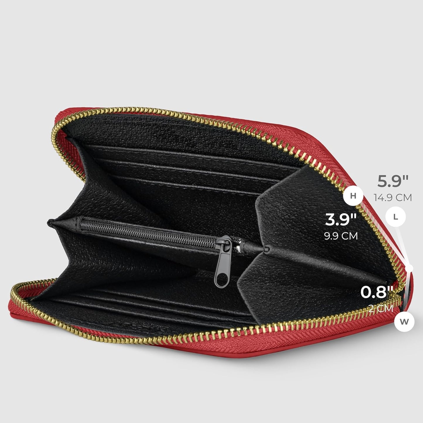 TAKEASY Cartera italiana de cuero genuino para mujer con cierre de...