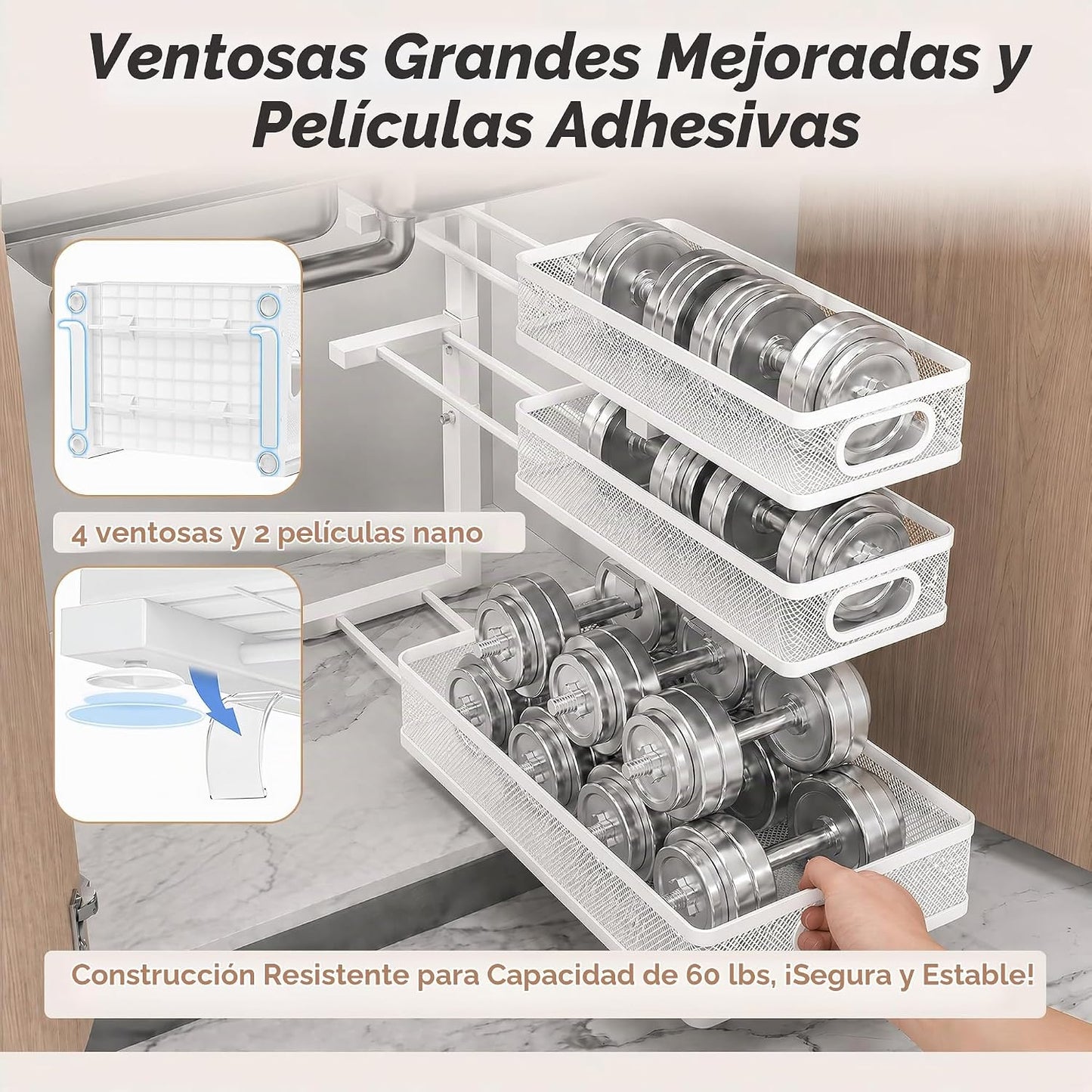 Organizador de 3 niveles para debajo del fregadero, paquete de 2 es...