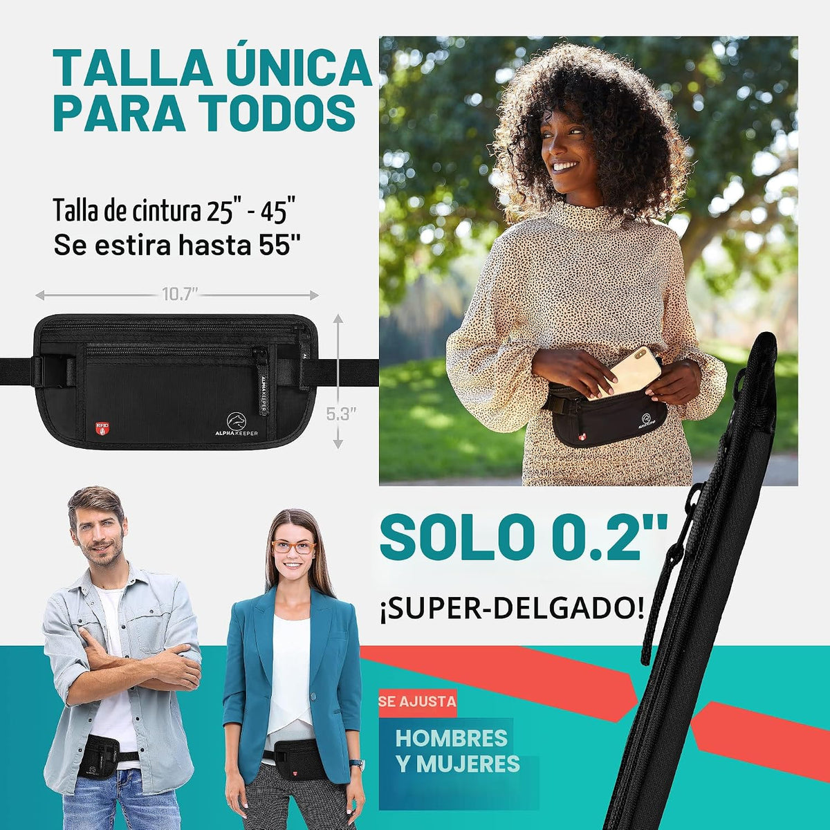 Conjunto de cinturón de viaje para el dinero, RFID, bloqueo de las...