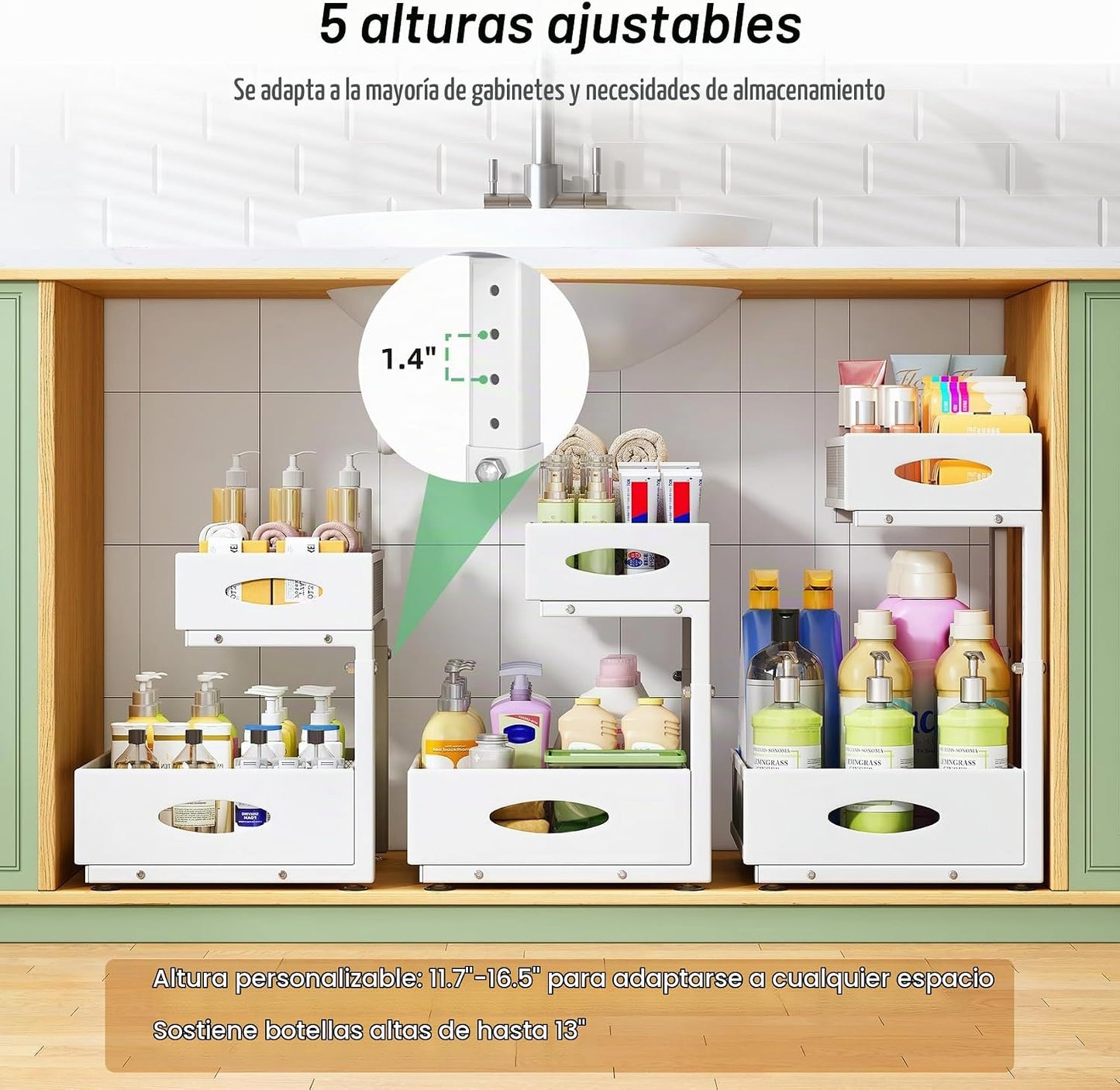 Organizador para debajo del fregadero, paquete de 2 organizadores d...