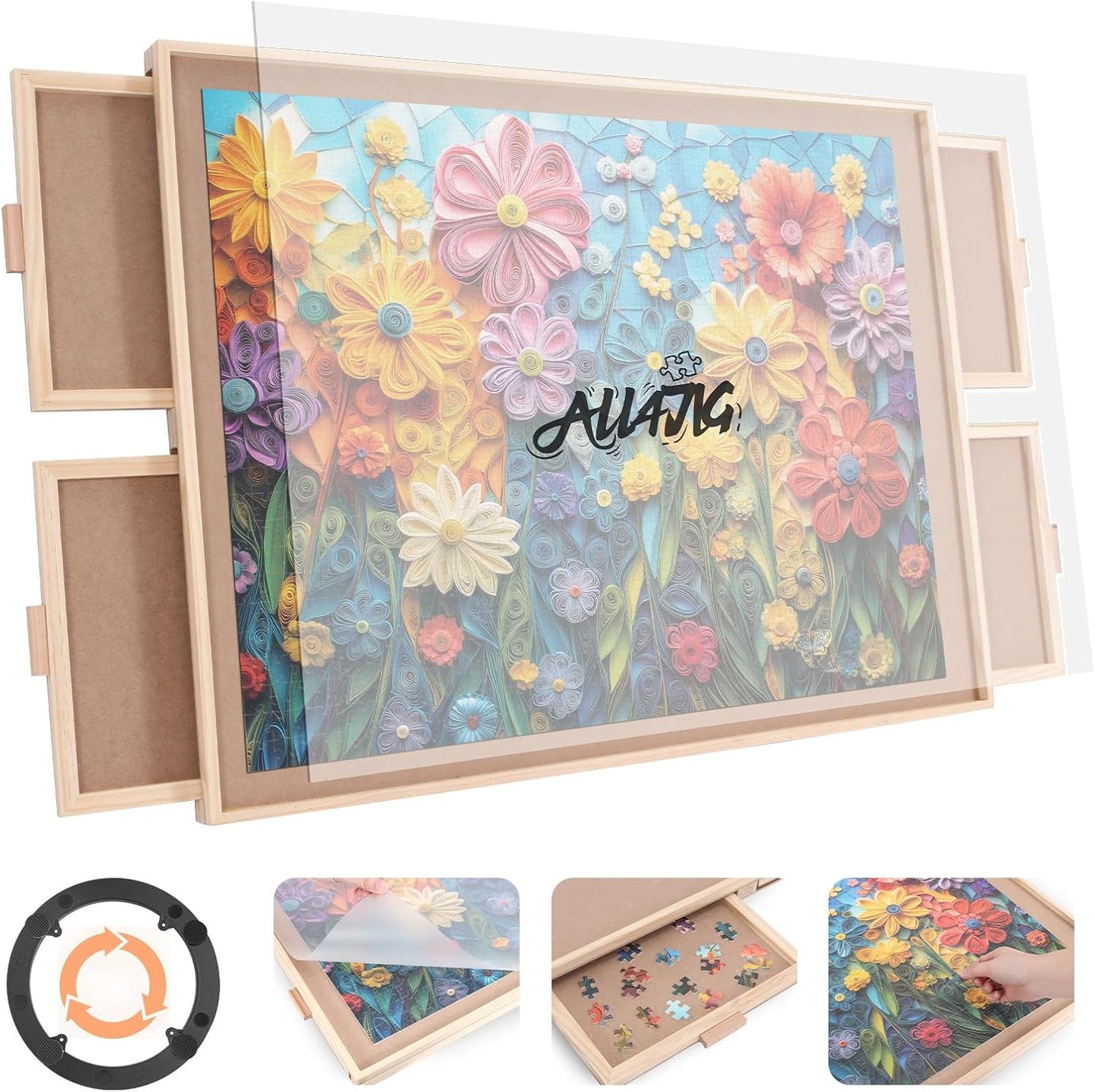 ALL4JIG Tablero de rompecabezas giratorio de 1000 piezas con 4 cajo...