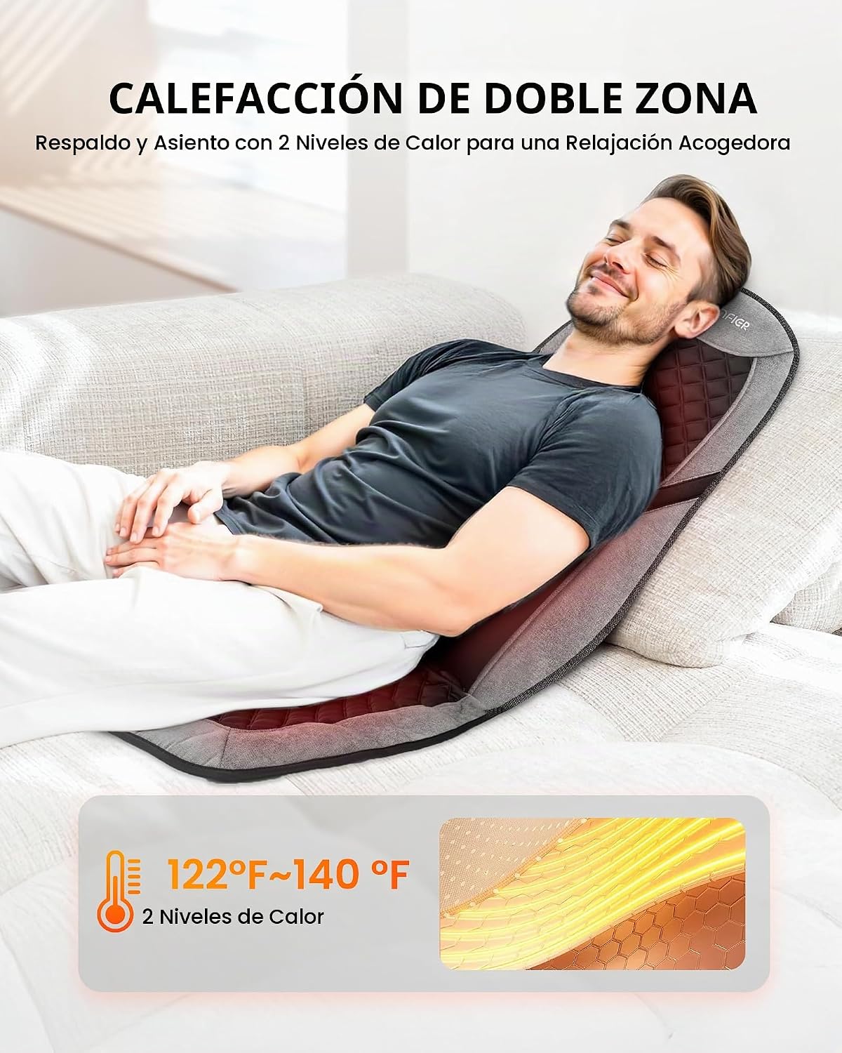 COMFIER - Masajeador de espalda con calor, cojín de masaje para sil...