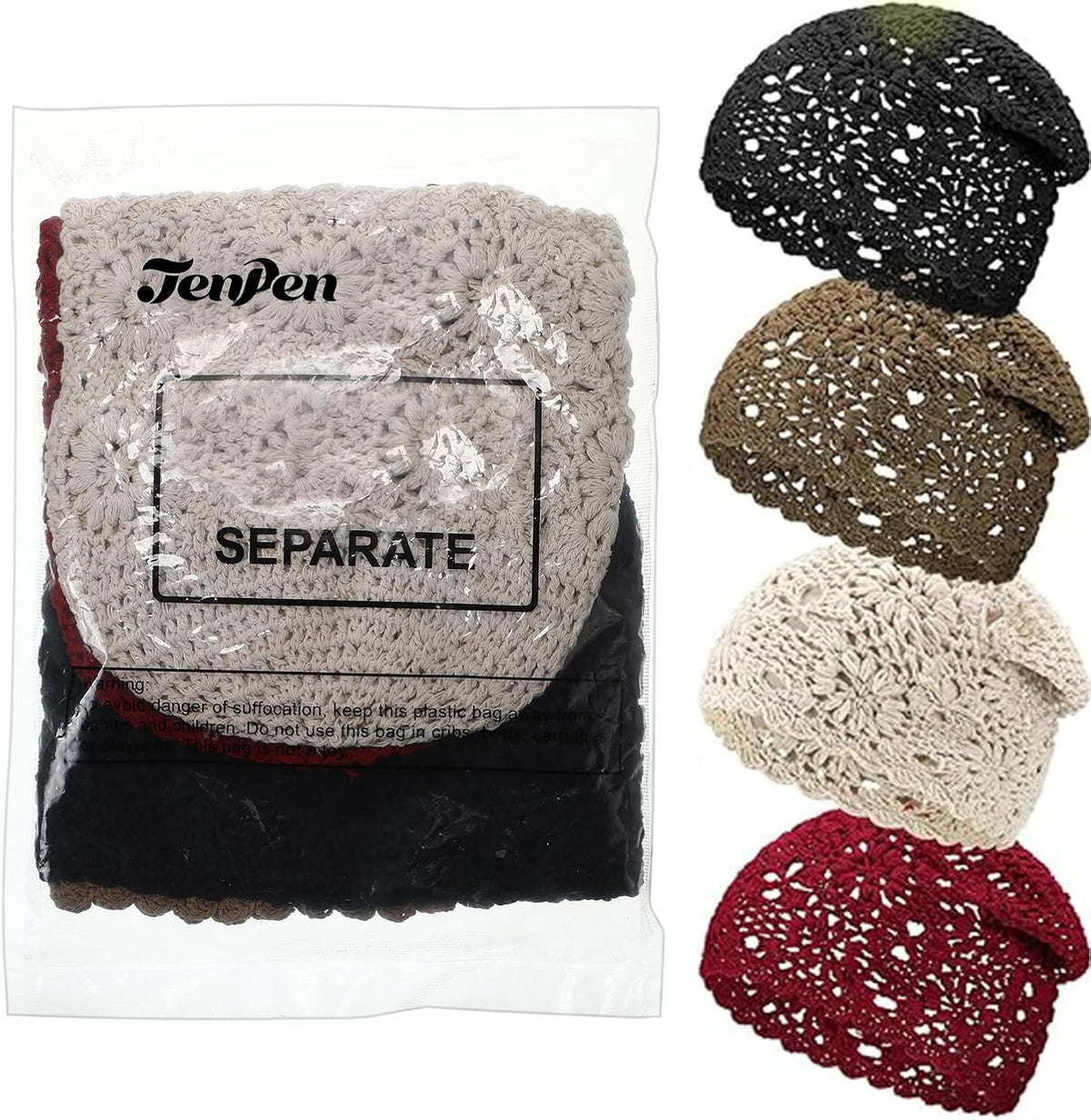 4 Piezas Gorros de Ganchillo Holgados 2025 Otoño Hechos a Mano Teji...