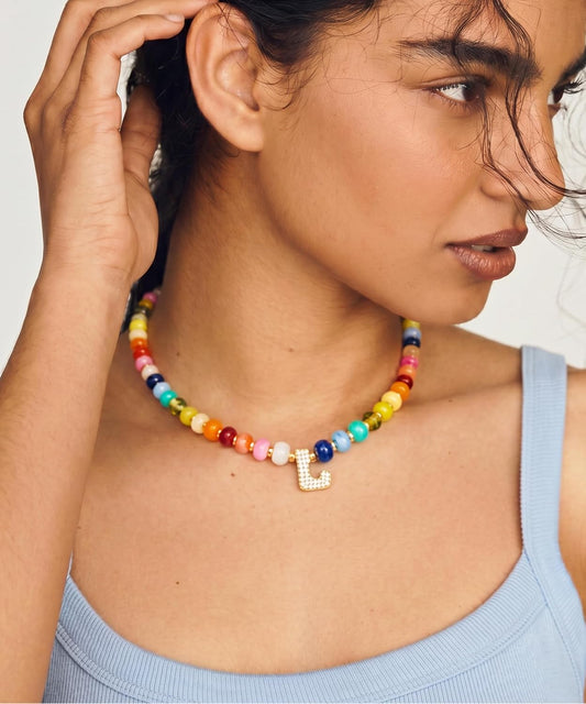 TENTMENTISE Collar con inicial de cuentas coloridas para mujer, col...