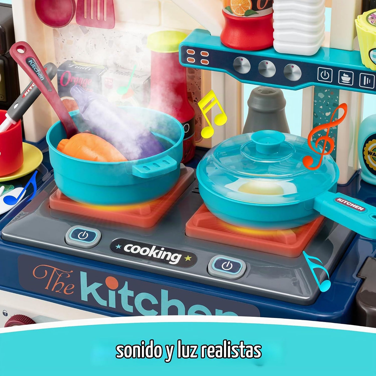 Juego de cocina para niños, estufa de cocina, fregadero, horno, luc...