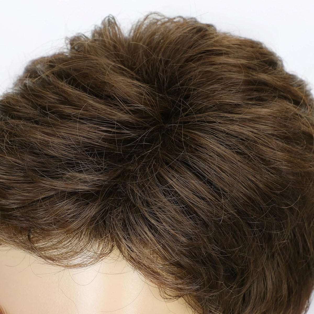 DDHAIR Peluca corta marrón para hombre, peluca esponjosa en capas n...