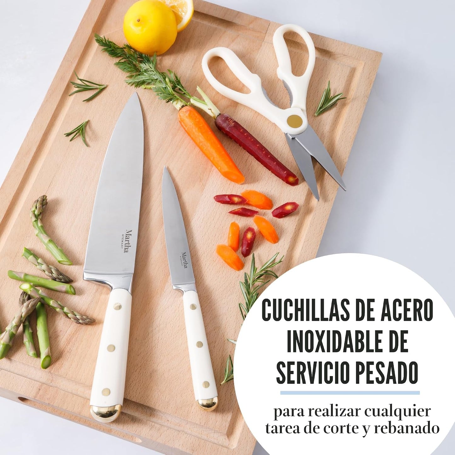 Martha Stewart - Juego de 16 cuchillos de cocina de acero inoxidabl...