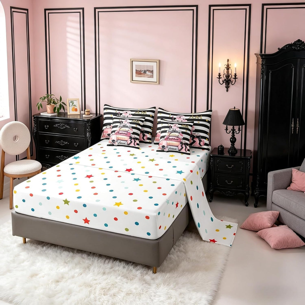 Erosebridal Juego de edredón de moda rosa con sábanas tamaño comple...