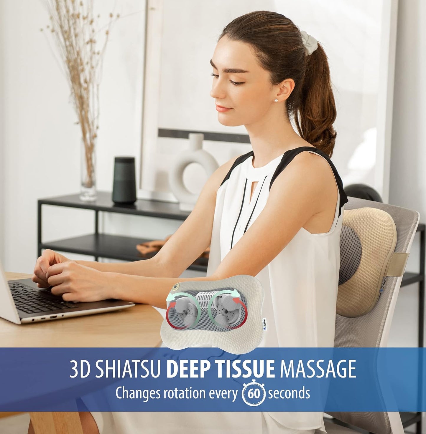 Masajeador Shiatsu de espalda y cuello Zyllion con calor - Almohada...