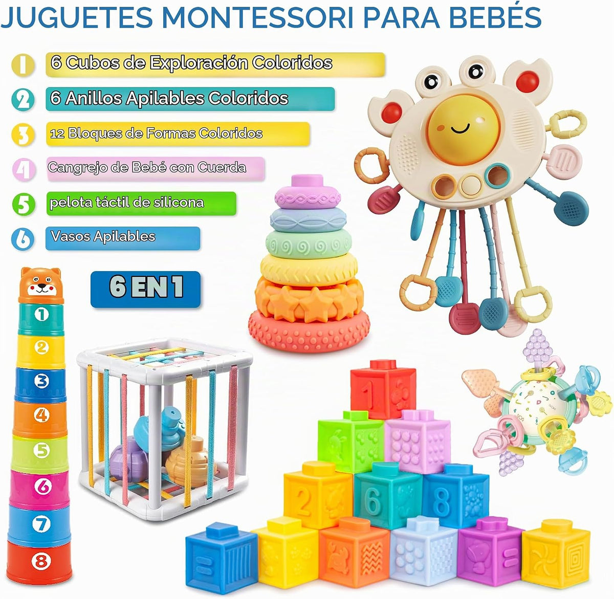 SYUUKH Juguetes 6 en 1 para bebés de 6 a 12 meses, juguetes para be...
