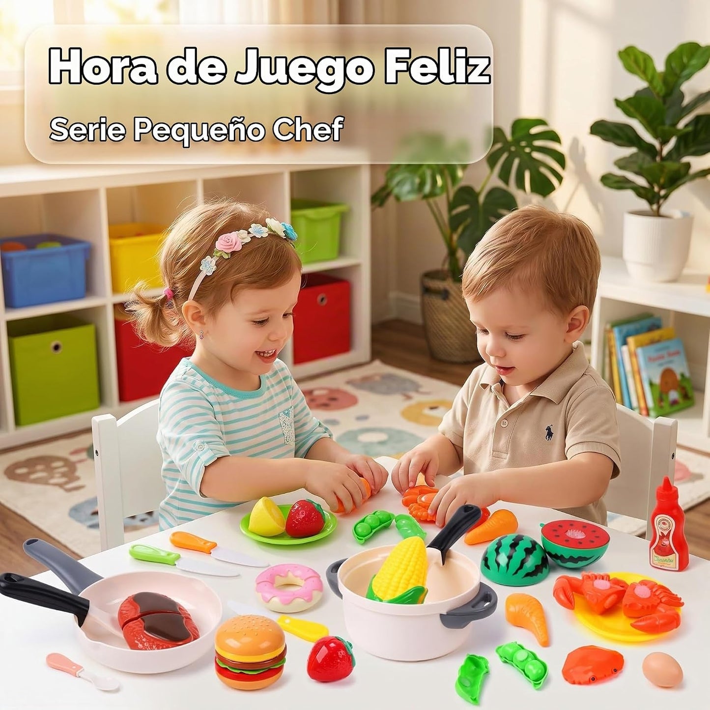 HOLYFUN Juego de juguetes de comida para niños, cesta de la compra...