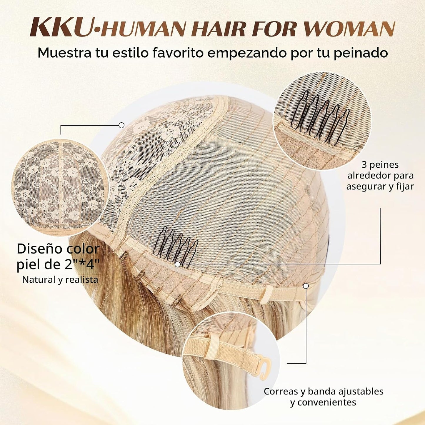 KKU Pelucas de cabello humano rubio castaño degradado para mujer, p...