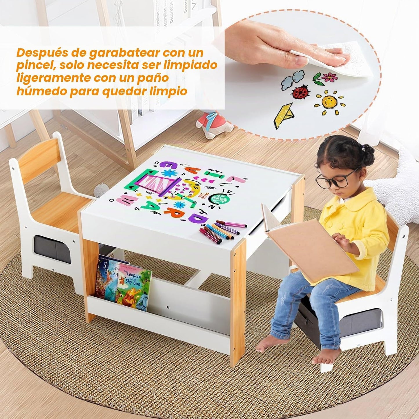 Asweets - Juego de mesa y silla para niños, escritorio infantil 4 e...