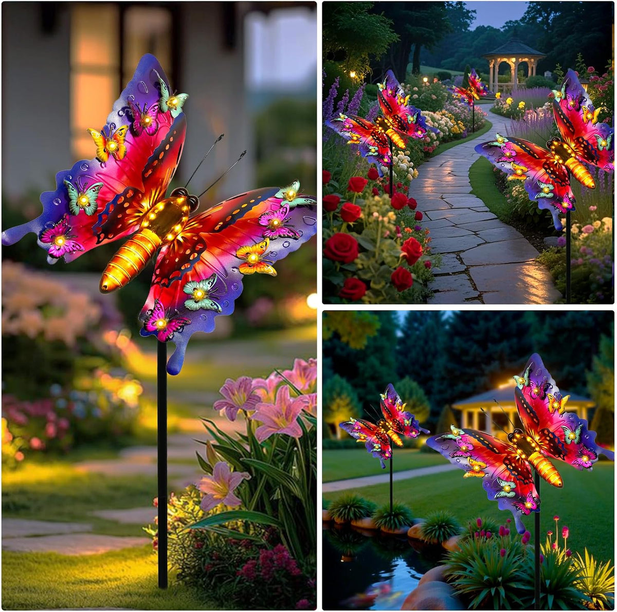 ANGMLN Luces solares de jardín, decoración de jardín de mariposa pa...