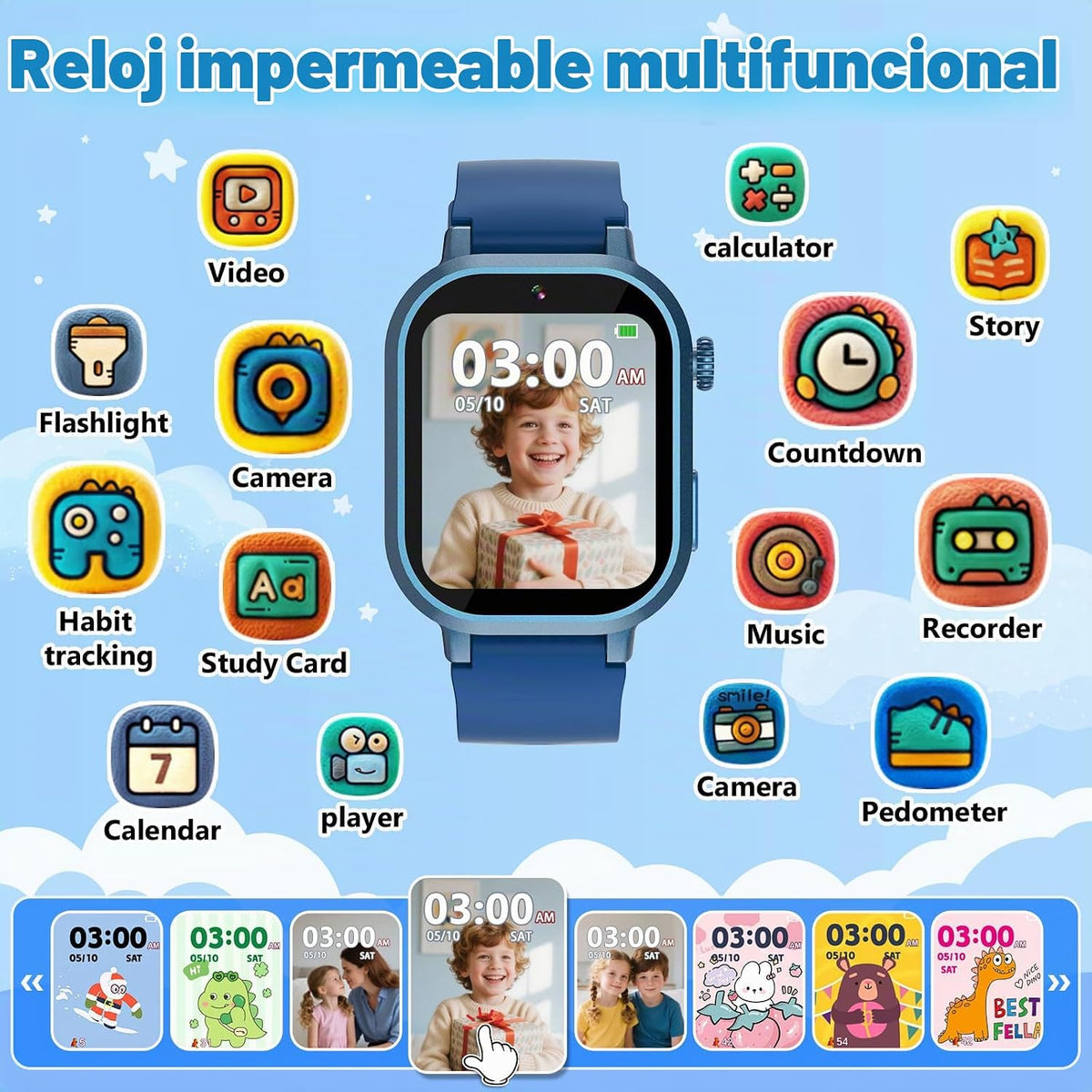 Wiszodet Reloj inteligente impermeable para niños de 3 a 12 años co...