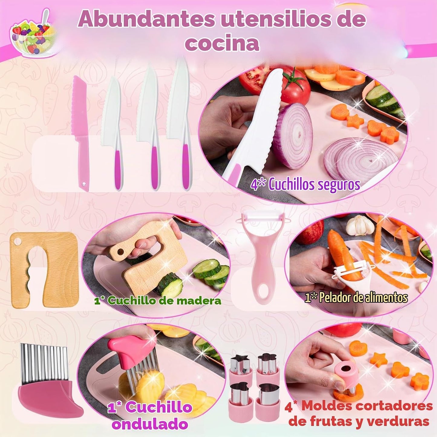 Juego de cuchillos de cocina para niños para cocina real y cesta, j...