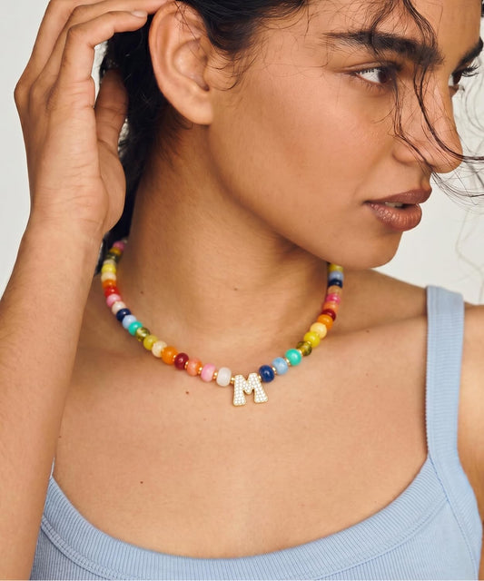 TENTMENTISE Collar con inicial de cuentas coloridas para mujer, col...