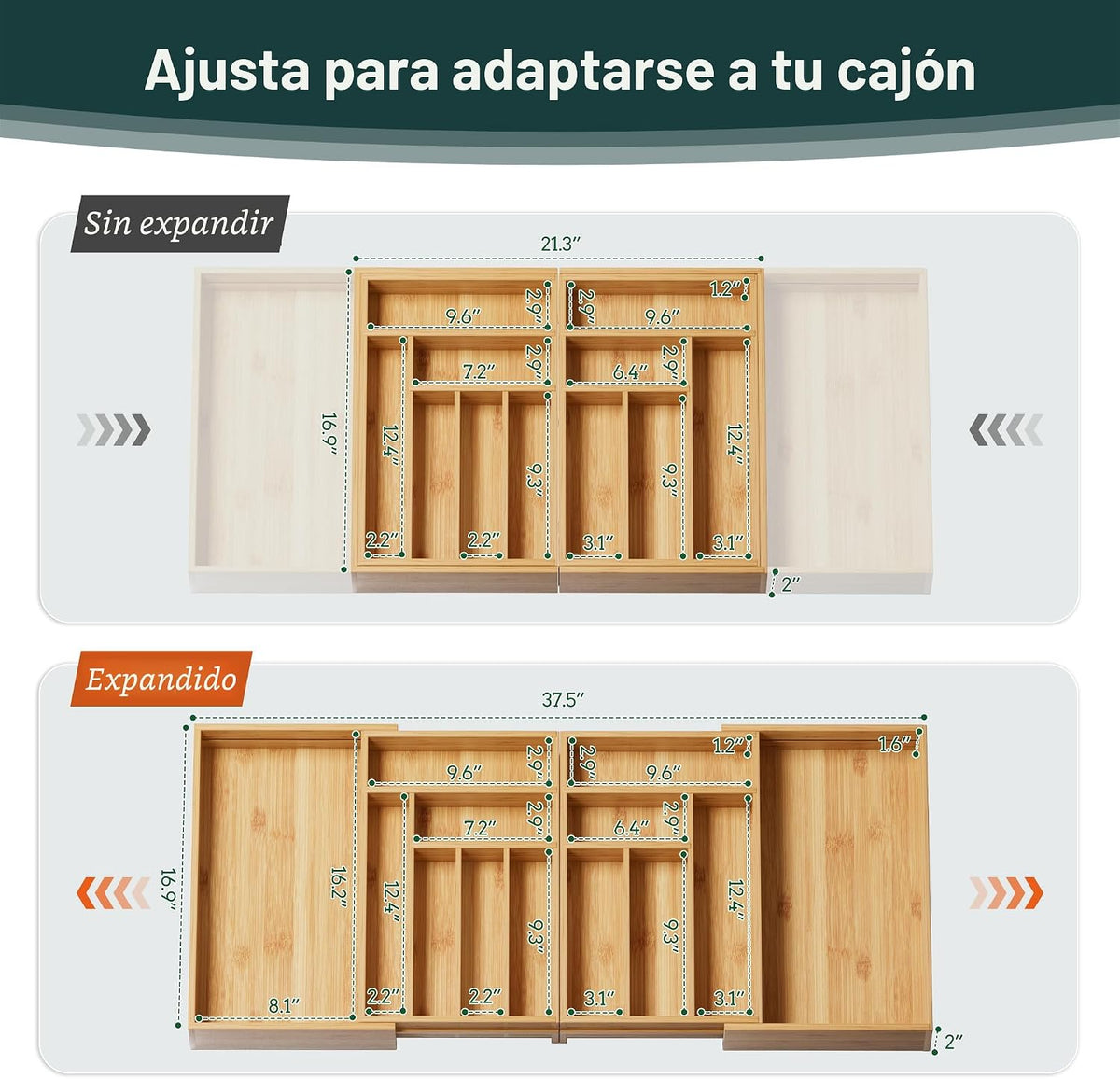 Organizador de Cubiertos Grande, Conectado Magnéticamente Expandibl...