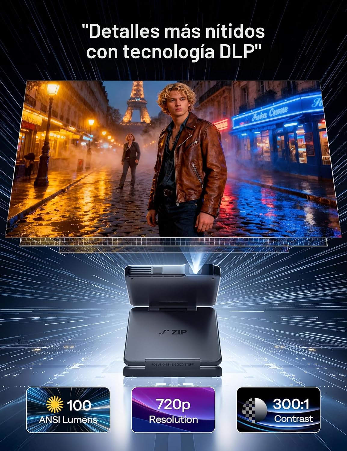 Aurzen ZIP - Mini proyector DLP de bolsillo de tres pliegues, peque...