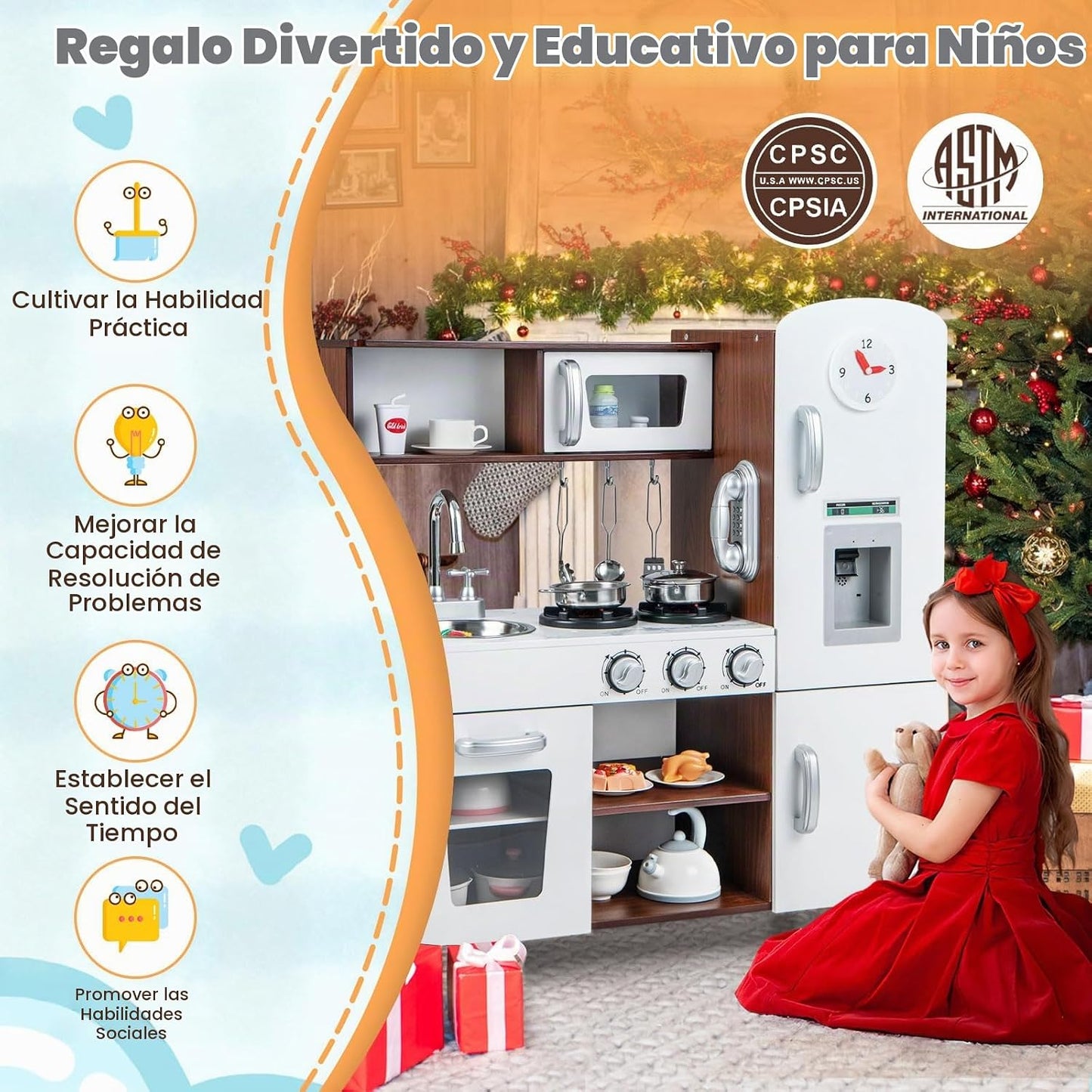 HONEY JOY Juego de cocina para niños, cocina de madera para niños p...
