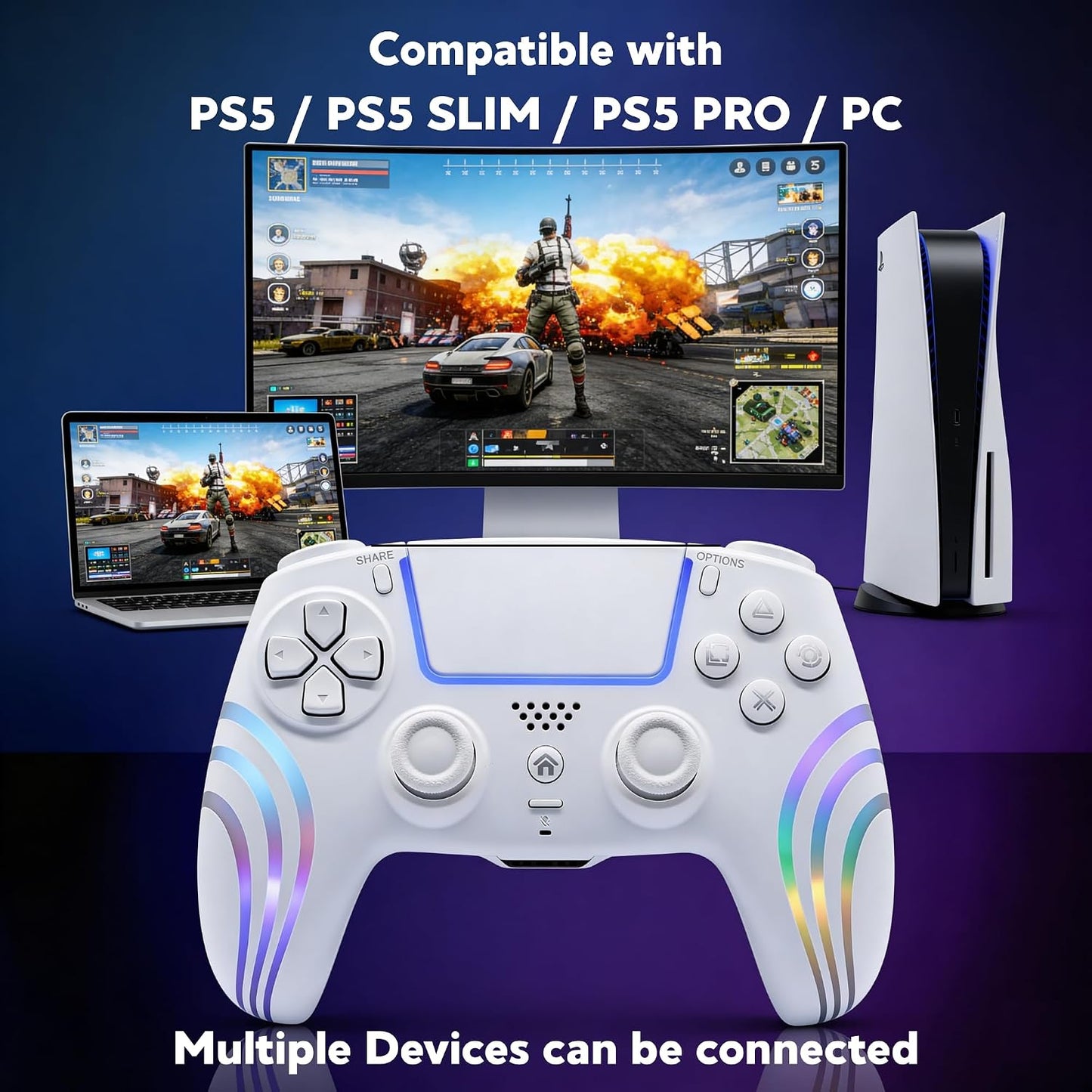 Controlador RGB inalámbrico CtrlXs para PS5, PS5 Slim, PS5 Pro y PC...