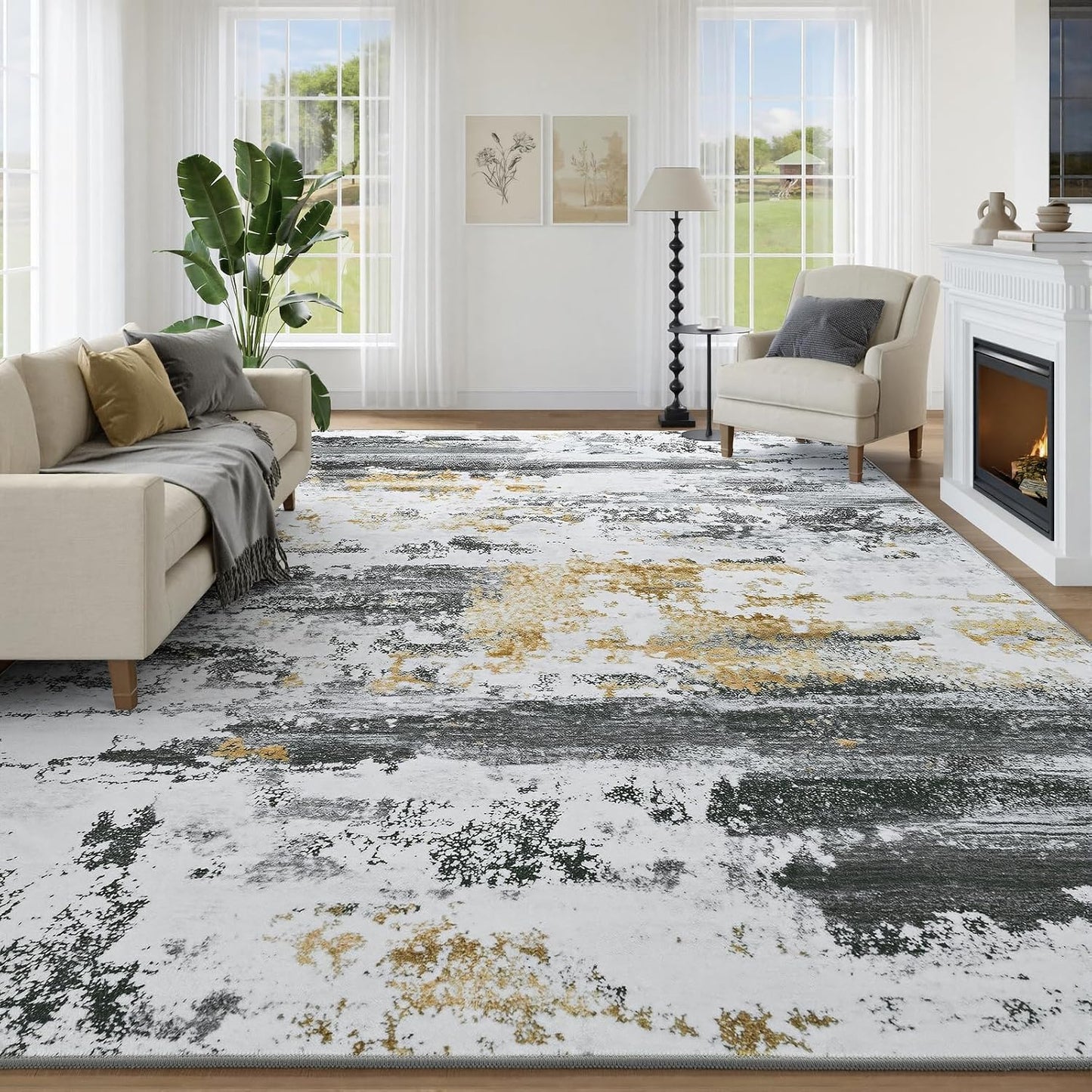 Kelarea Alfombra lavable para sala de estar, 5 x 7 pies, antidesliz...