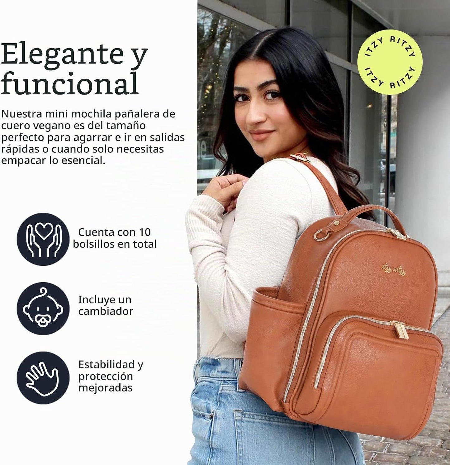 Itzy Ritzy Mini mochila para pañales - 10 bolsillos con cambiador (...