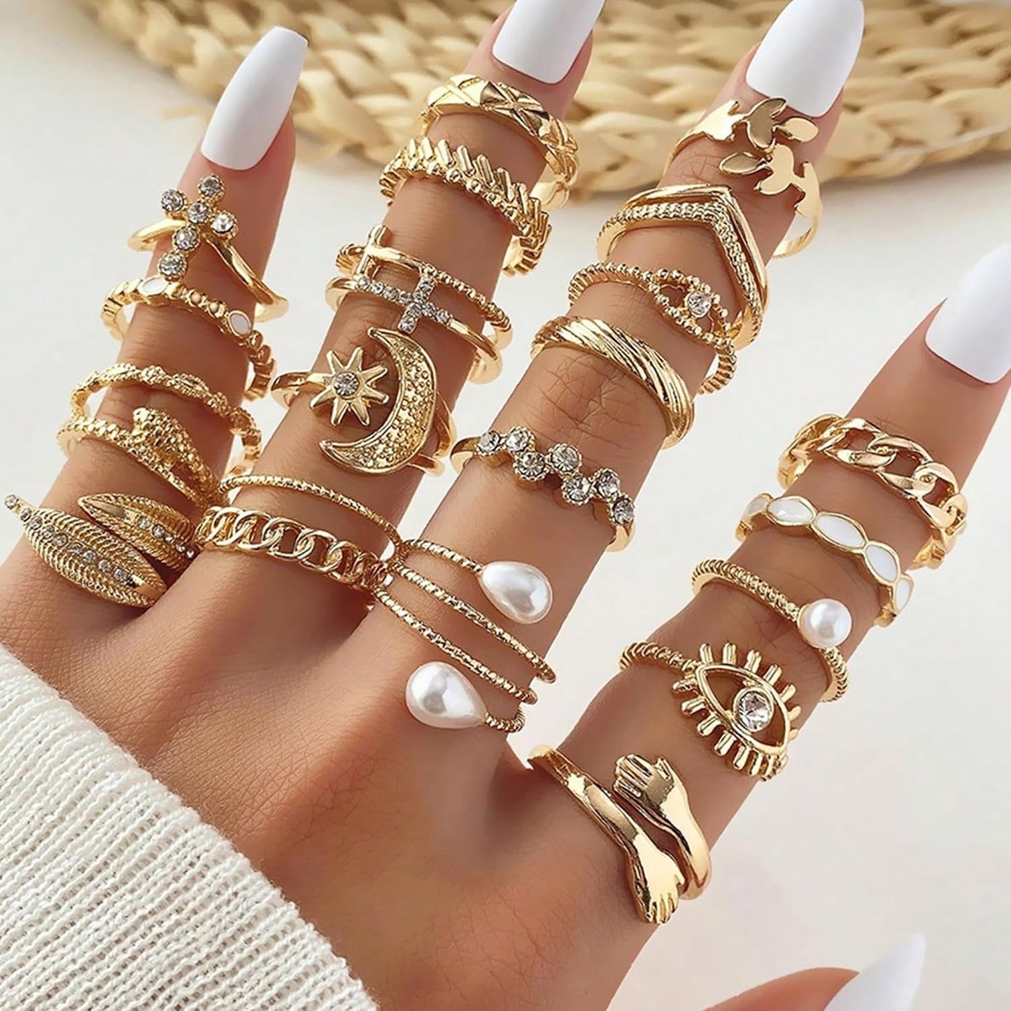 YEEZII Juego de 25 anillos dorados para nudillos para mujer, lindos...