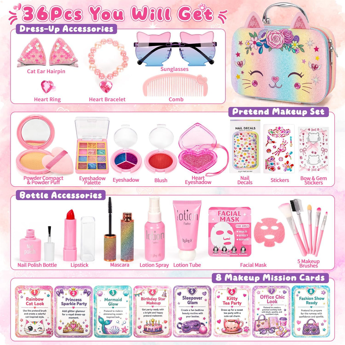 Hoholoop Juego de maquillaje de simulación para niñas de 3 a 5 a 8...