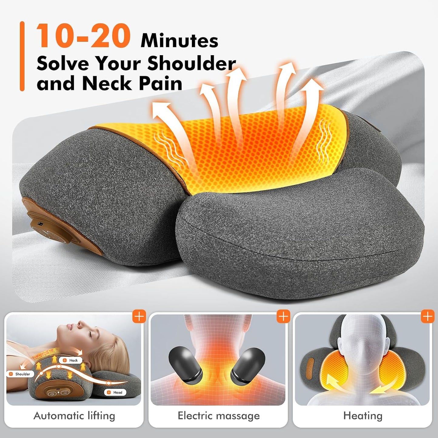 WALFITE Almohada masajeadora de cuello 3 en 1 con calefacción y tra...