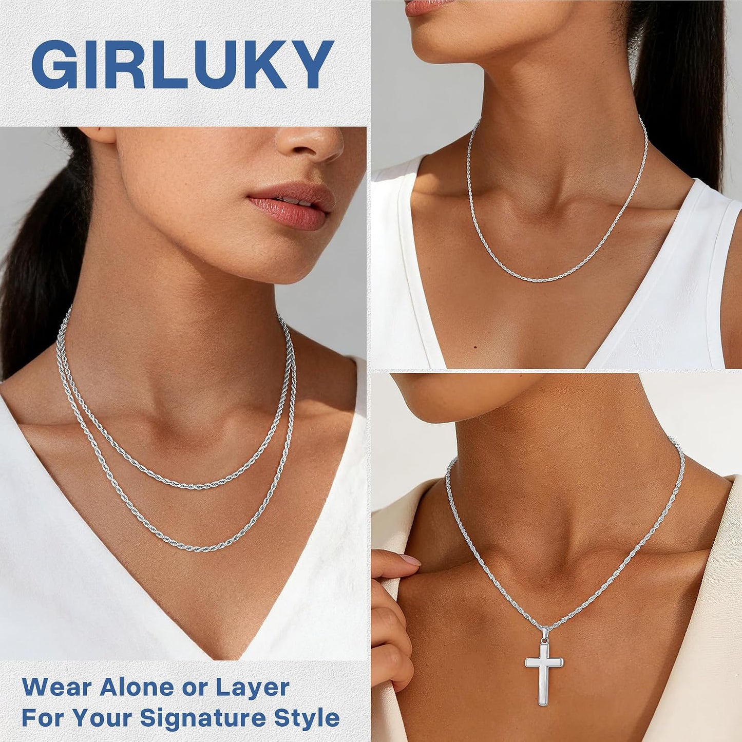 Girluky Cadena de cuerda de 0.079 in de plata de ley 925 para mujer...