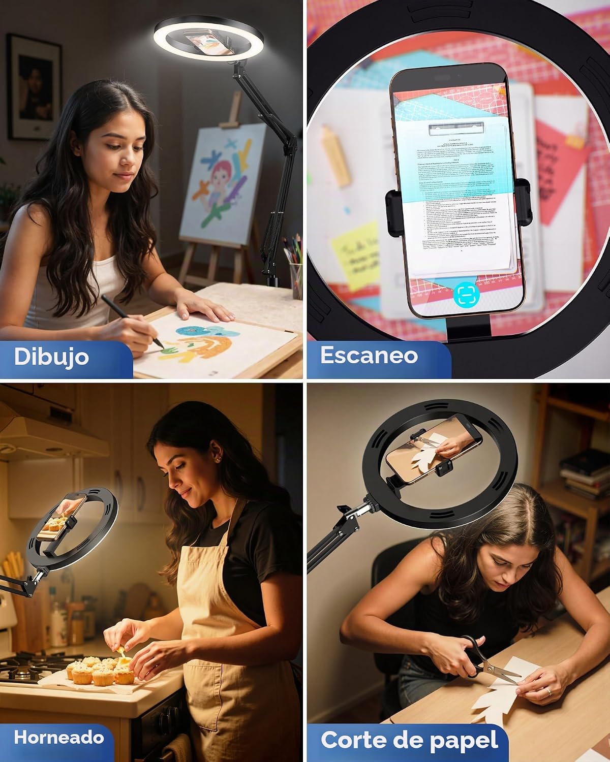 LUXSURE Trípode de luz de anillo para iPhone con luz, soporte de cá...