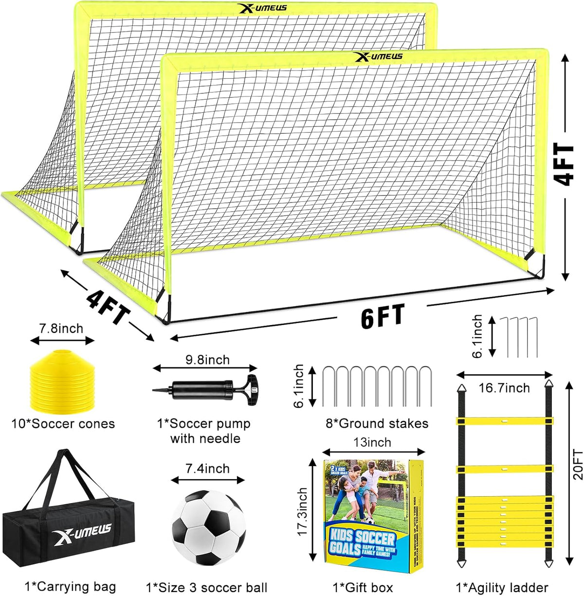 Porterías de fútbol para niños para patio trasero, juego de 2, 4 x...
