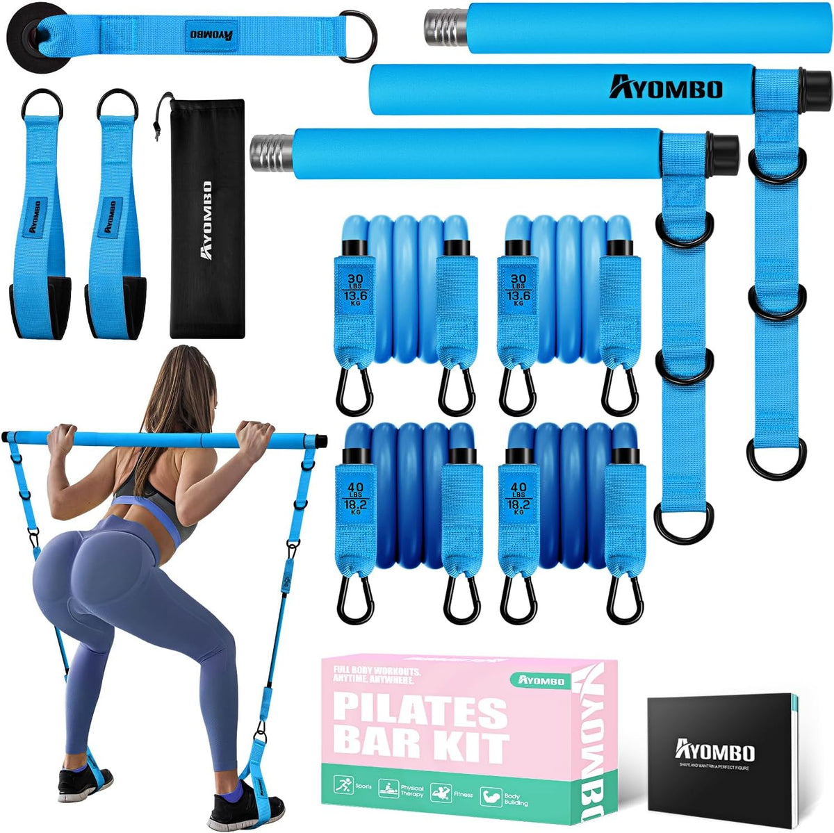 Kit de barra de pilates Ayombo con bandas de resistencia, equipo de...
