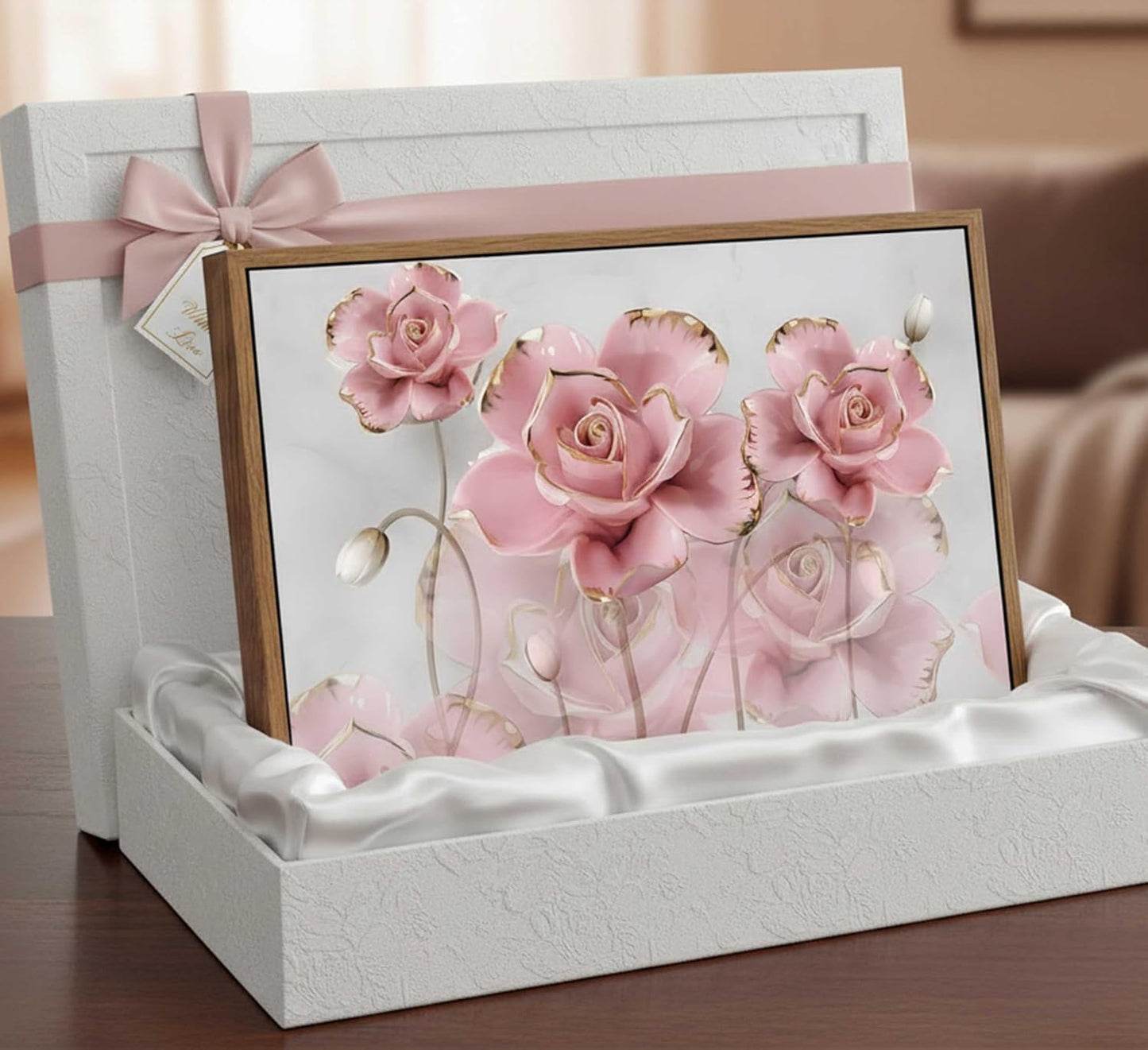Lienzo enmarcado moderno y delicado de rosas de oro rosa, arte de p...