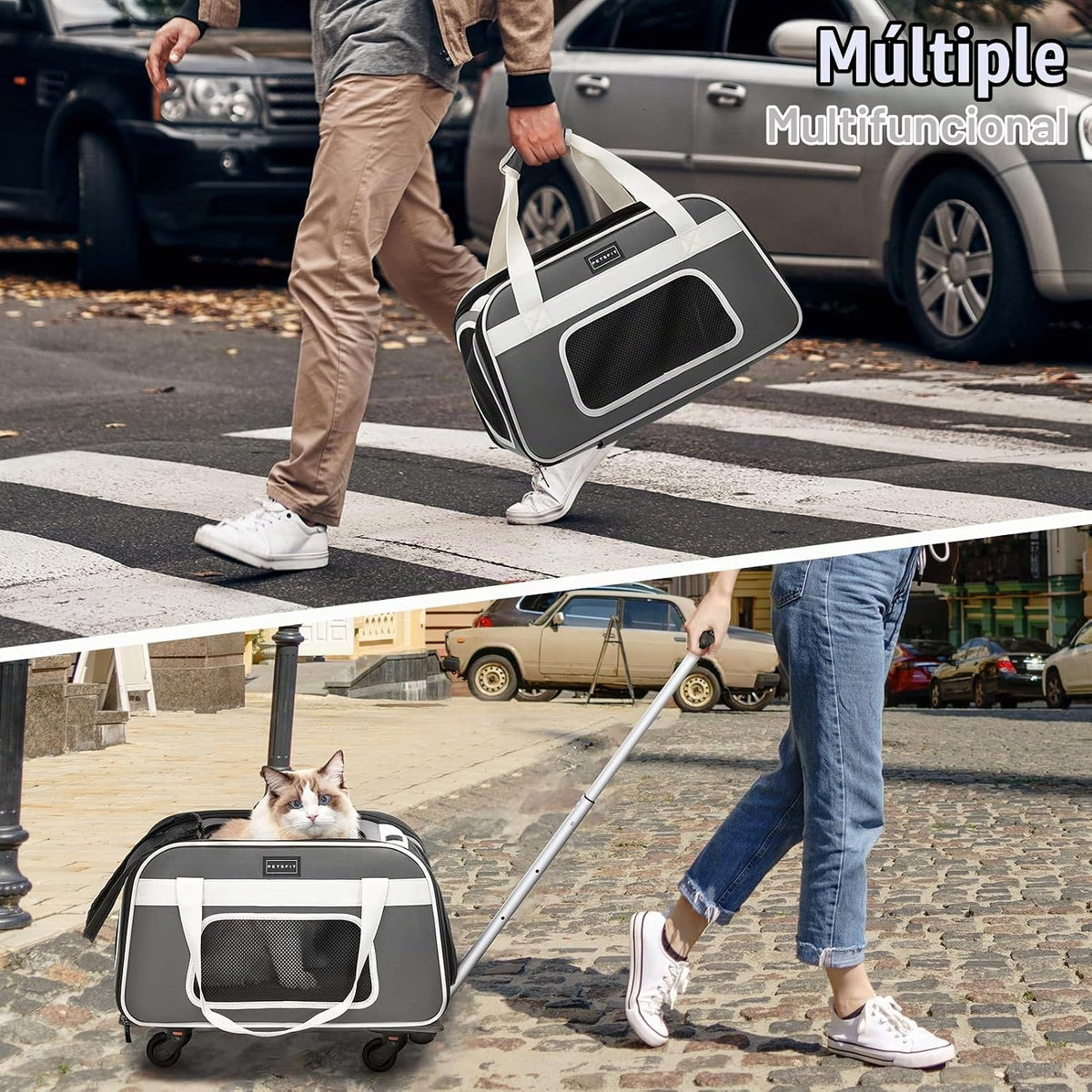 PETSFIT Transportador para gatos aprobado por aerolíneas con ruedas...
