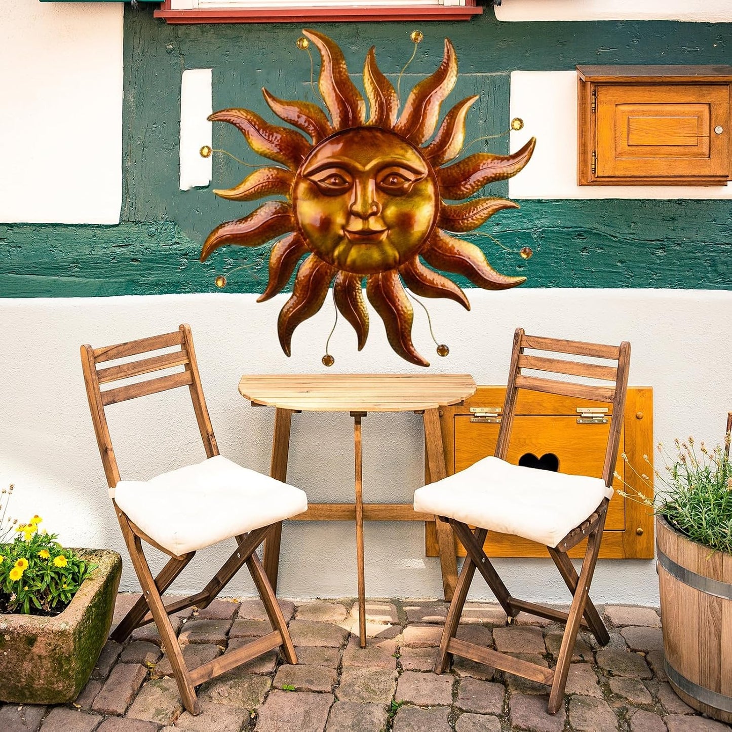 Decoración de pared de sol de metal para exteriores, 26 pulgadas, d...