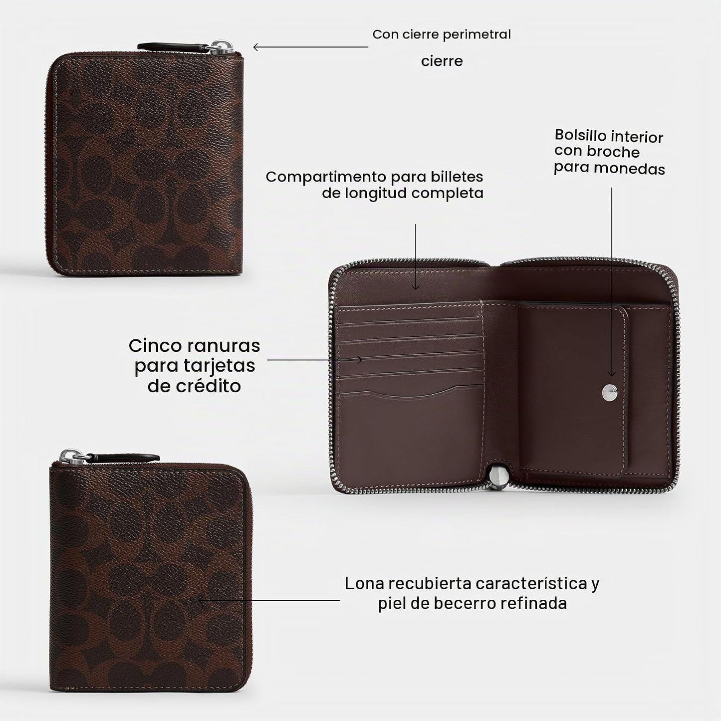 Coach Monedero con cremallera alrededor para hombre