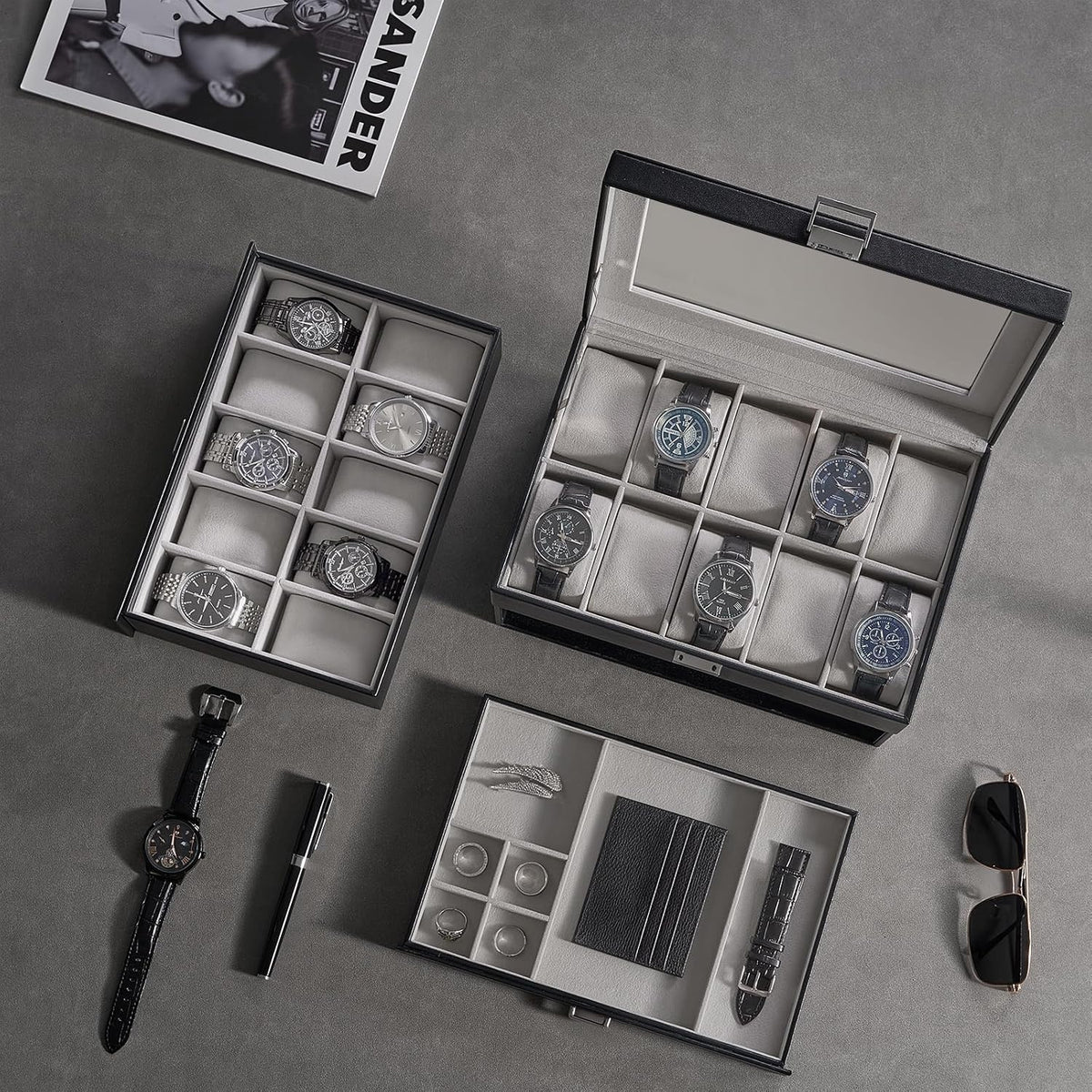 ProCase Caja de reloj con 20 ranuras para hombre, vitrina de reloj...