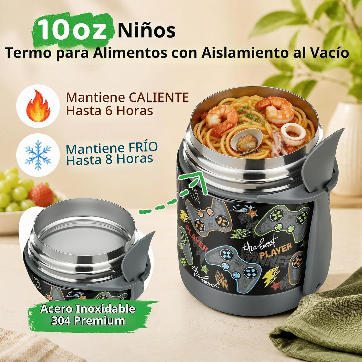 Pawtong Termo de sopa de 10 onzas para niños con aislamiento térmic...