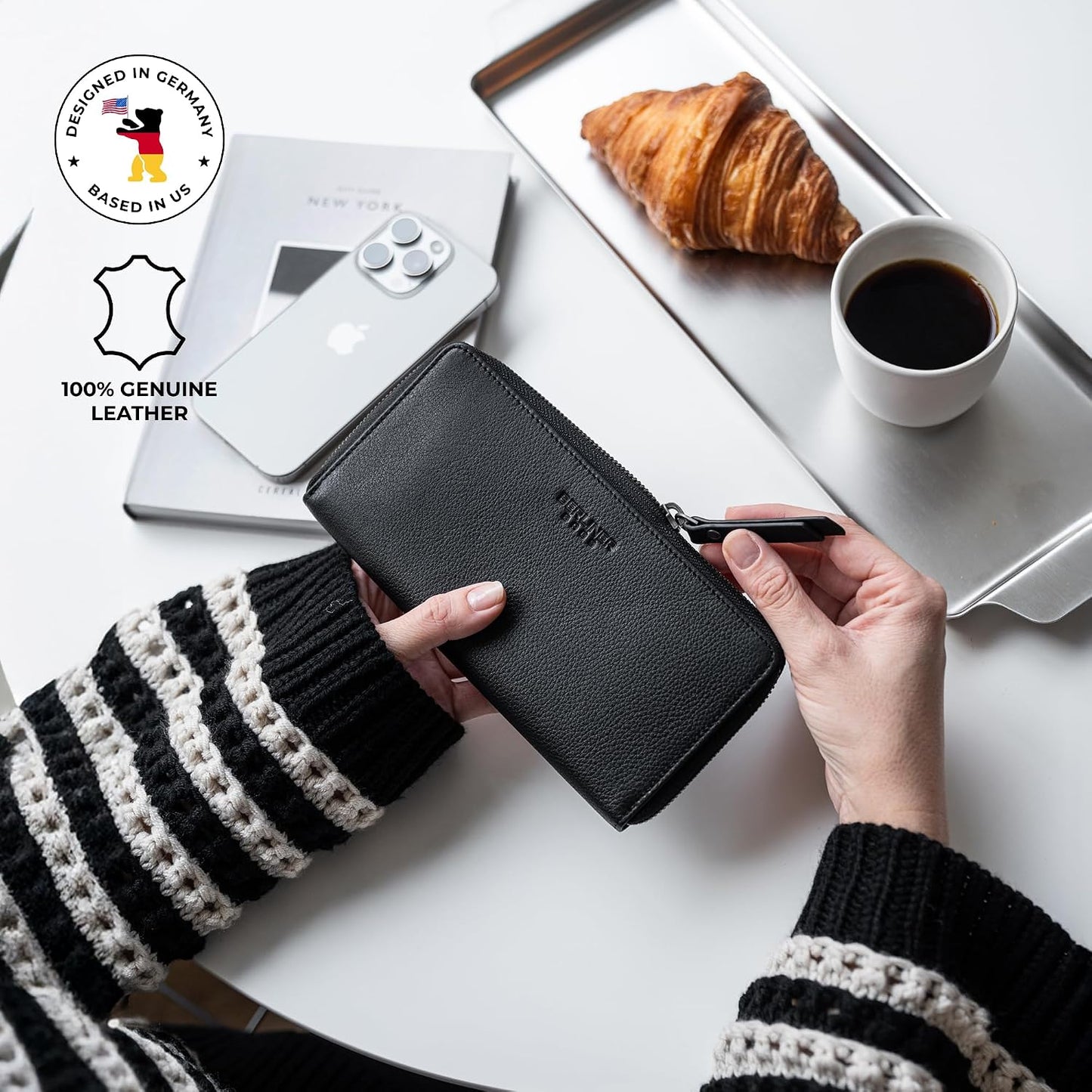 BERLINER BAGS Cartera de cuero genuino Margo, con bloqueo RFID, tar...