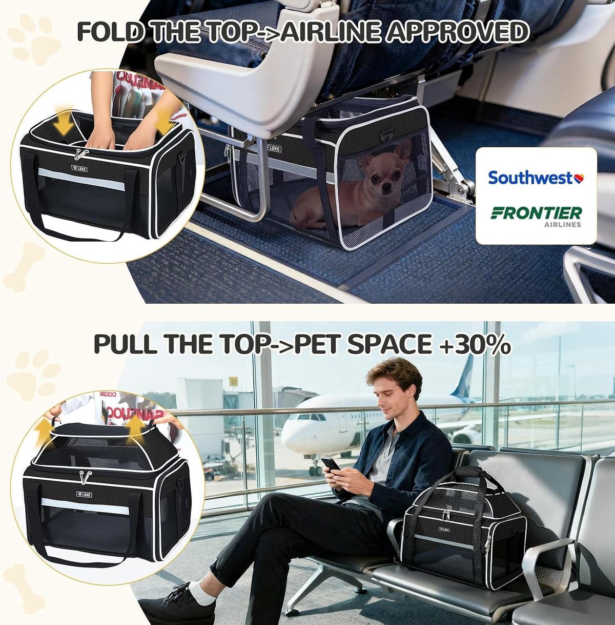 Lekereise Transportador de mascotas extensible superior de 18 x 13...