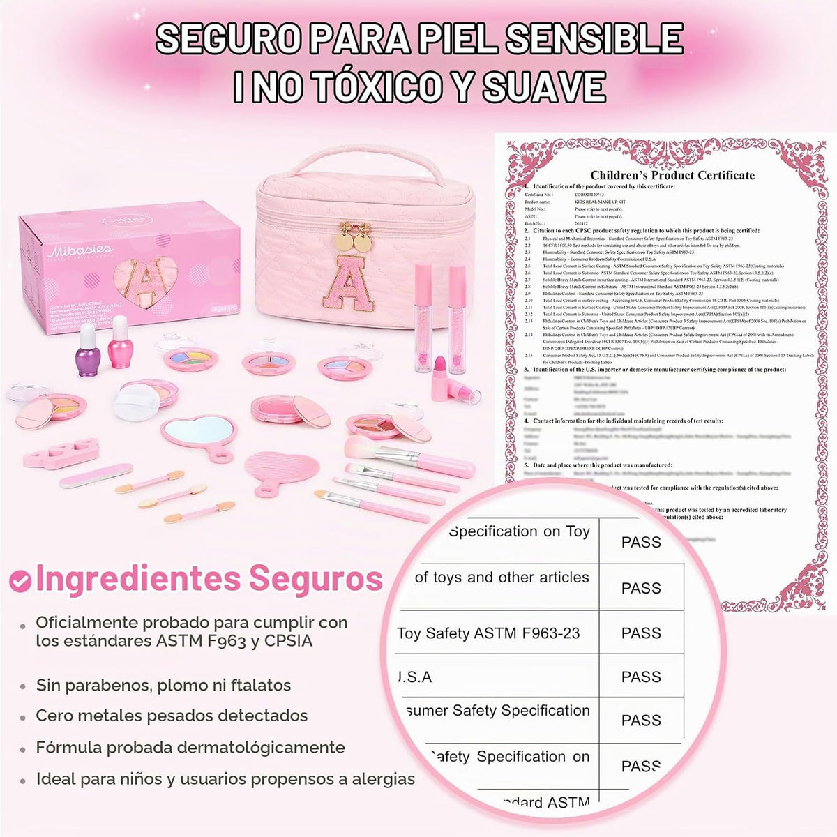Juego de maquillaje lavable para niñas, 29 piezas, juguetes de maqu...