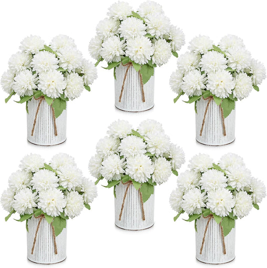 SEKNHOP Centros de mesa de flores prefabricados, juego de 6 crisant...
