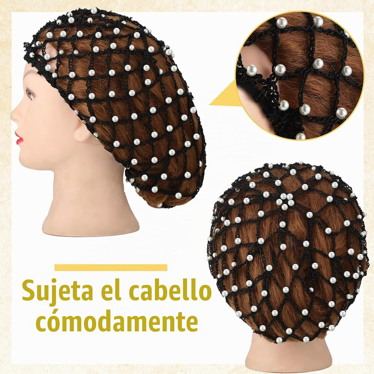 MTLEE 4 piezas de malla de ganchillo con perlas para mujer, red de...