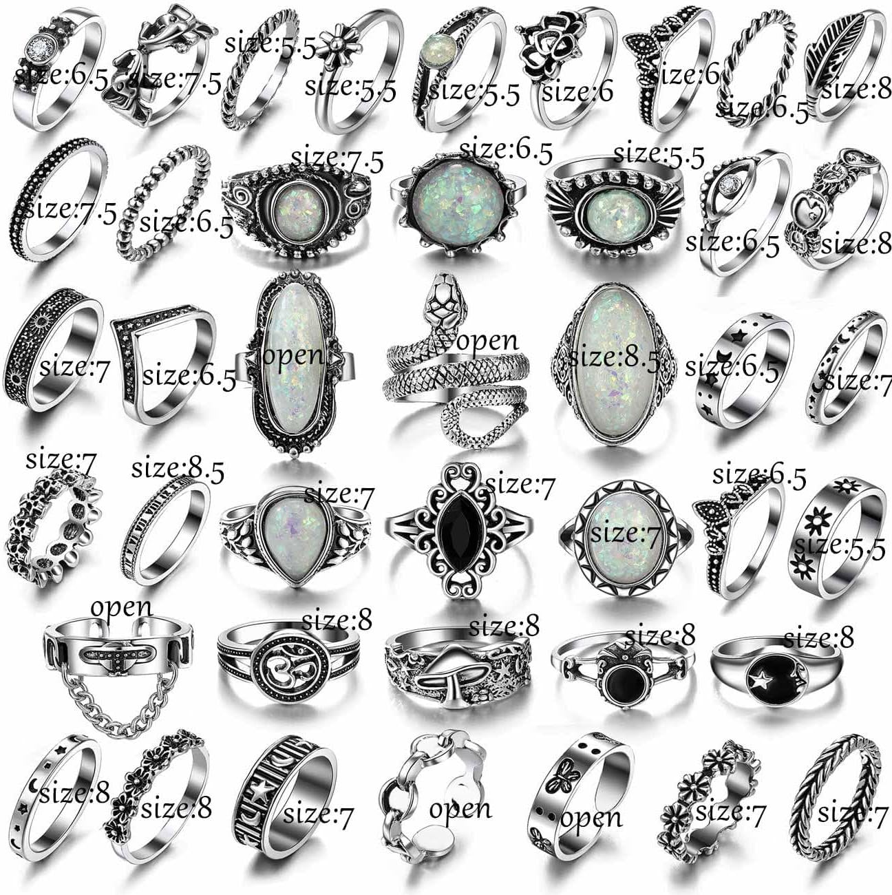 17IF Juego de anillos de nudillos plateados vintage para mujeres y...